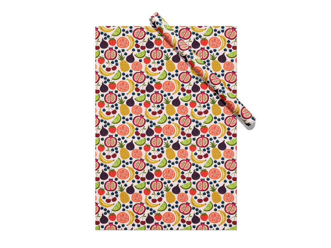 Fruit wrapping paper featuring a colorful mixed fruit pattern design for Gigglemugg