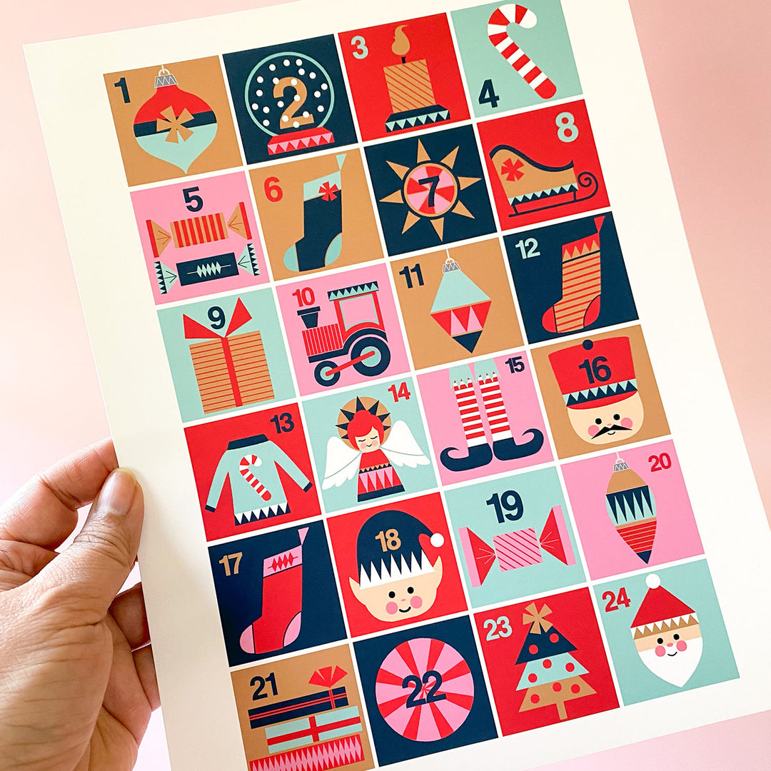 Image of a Christmas advent calendar art print.