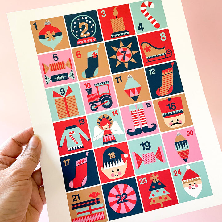 Image of a Christmas advent calendar art print.