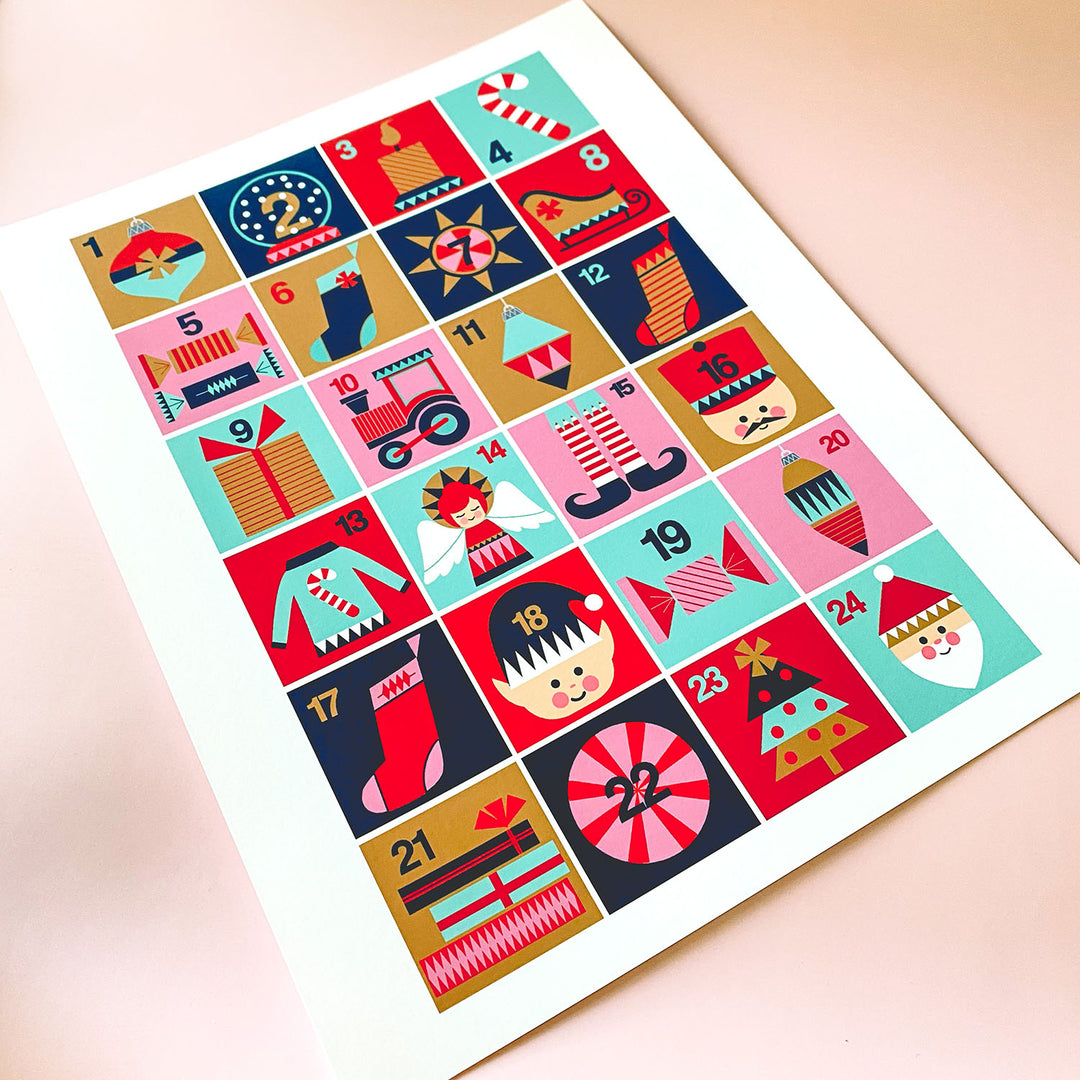Image of a Christmas advent calendar art print.