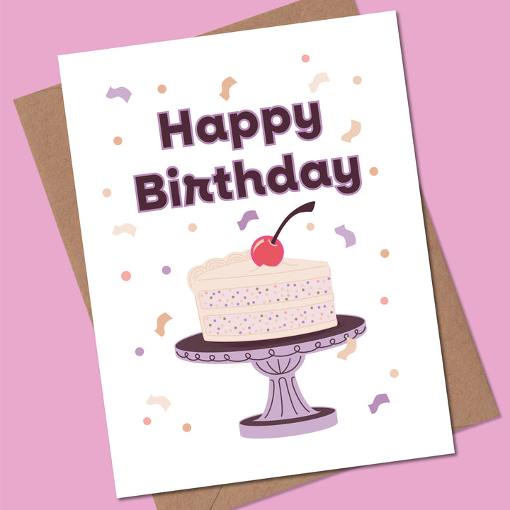 Birthday card with a cake illustration and &