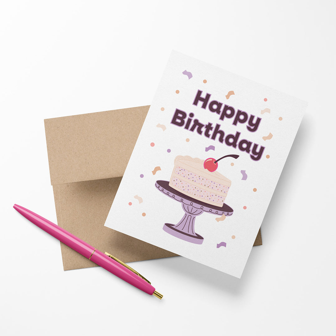 Birthday card with a cake illustration and &
