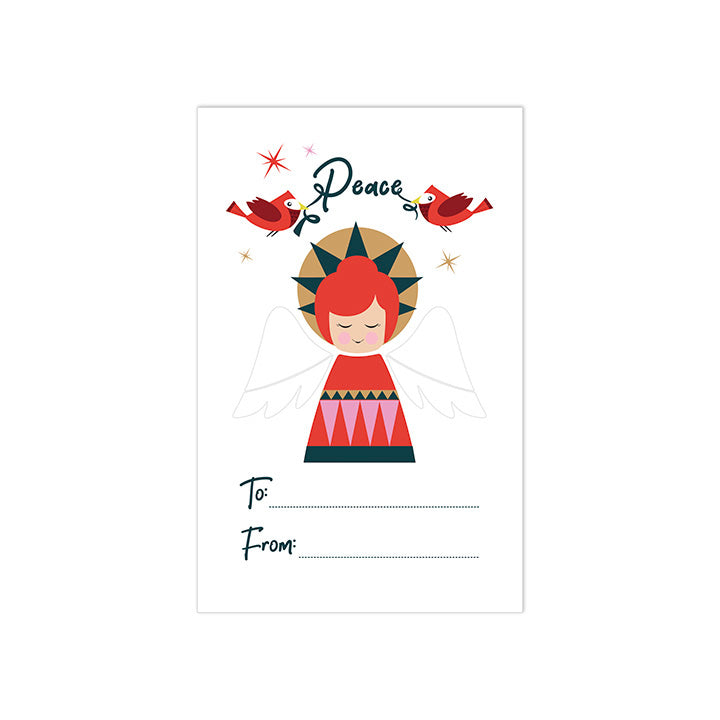 Christmas Angel Sticker Tags Green - Set of 10