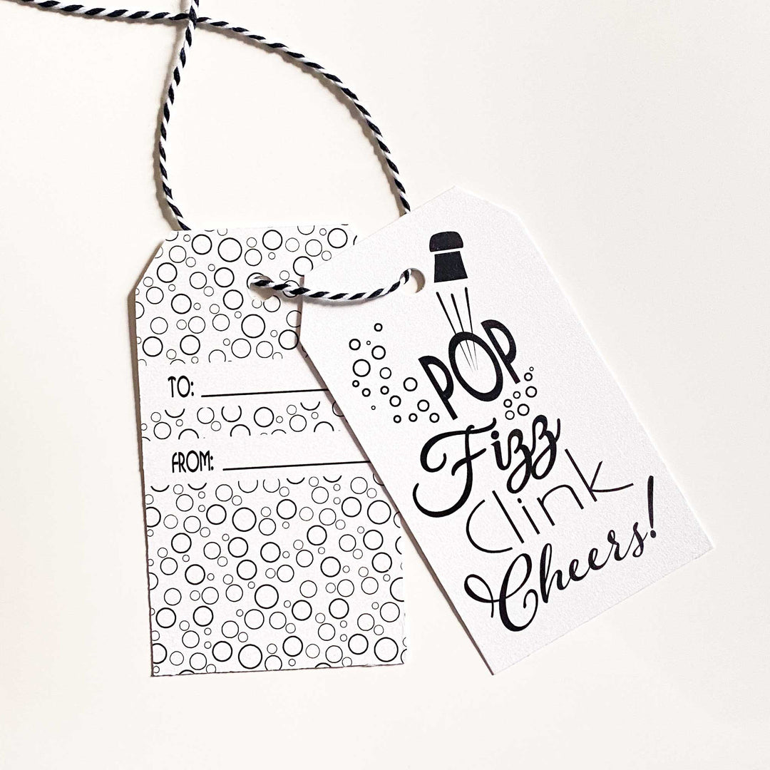 Pop, Fizz, Clink, Cheers Gift Tags – Set of 10 with Twine