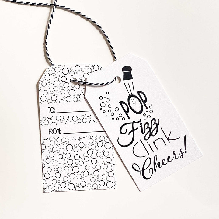 Pop, Fizz, Clink, Cheers Gift Tags – Set of 10 with Twine