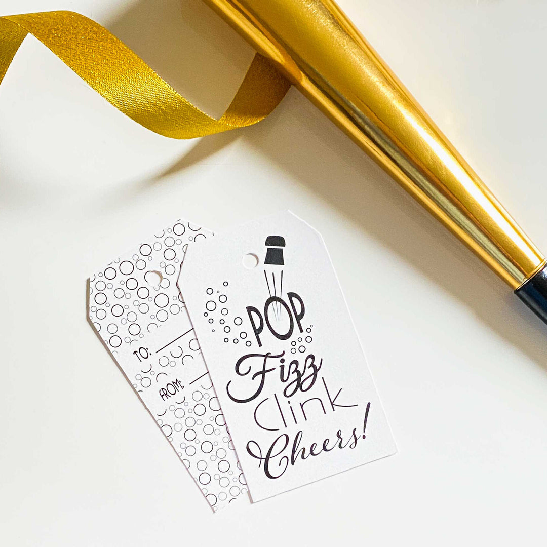 Pop, Fizz, Clink, Cheers Gift Tags – Set of 10 with Twine