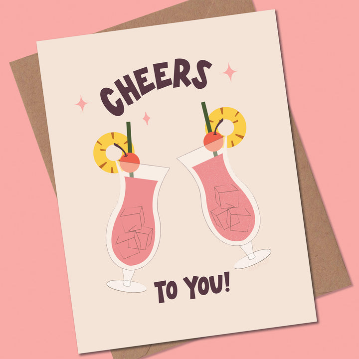 Greeting card with cocktail illustration and &