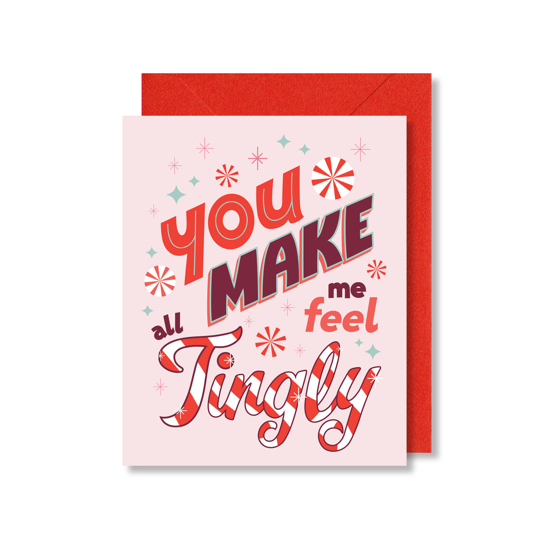 Christmas love card with hand-lettered illustration. You make me feel all tingly by Gigglemugg