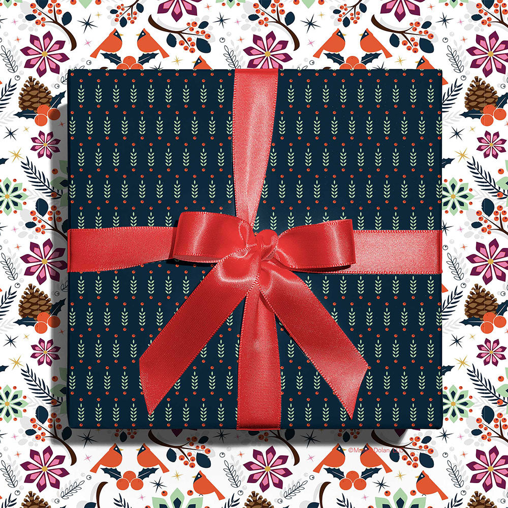 Christmas wrapping paper with berry sprig pattern design by Gigglemugg