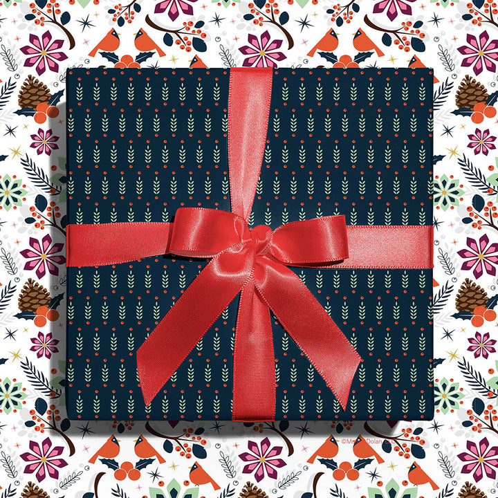 Christmas wrapping paper with berry sprig pattern design by Gigglemugg