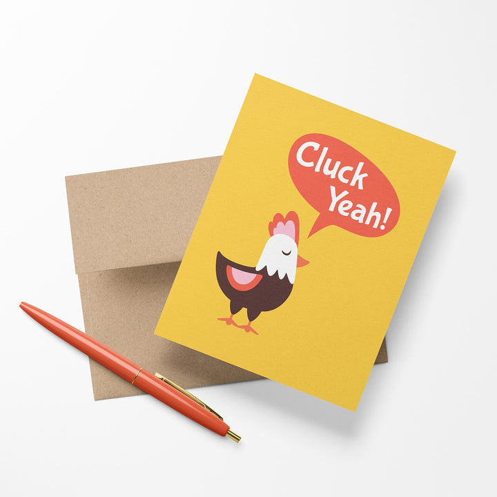Greeting card with a cartoon chicken and &