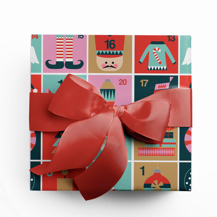 Countdown to Christmas wrapping paper with modern advent calendar design by Gigglemugg.