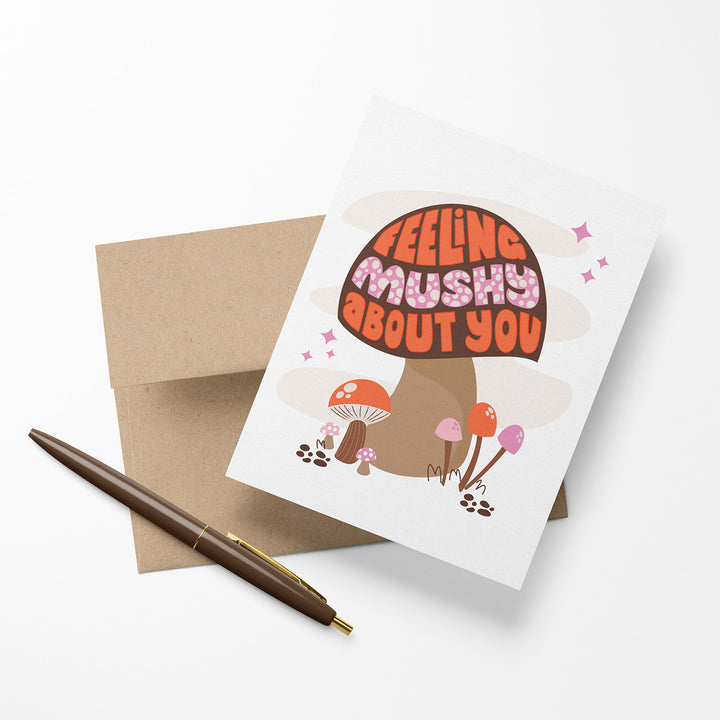 Greeting card with mushroom illustration and text &