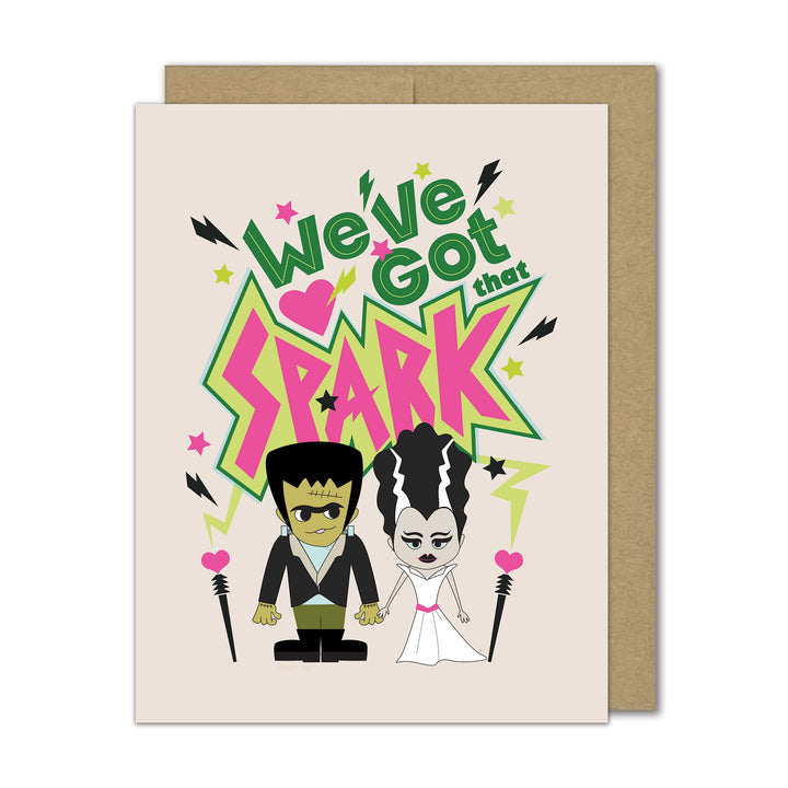 Greeting card with cartoon characters holding hands and &
