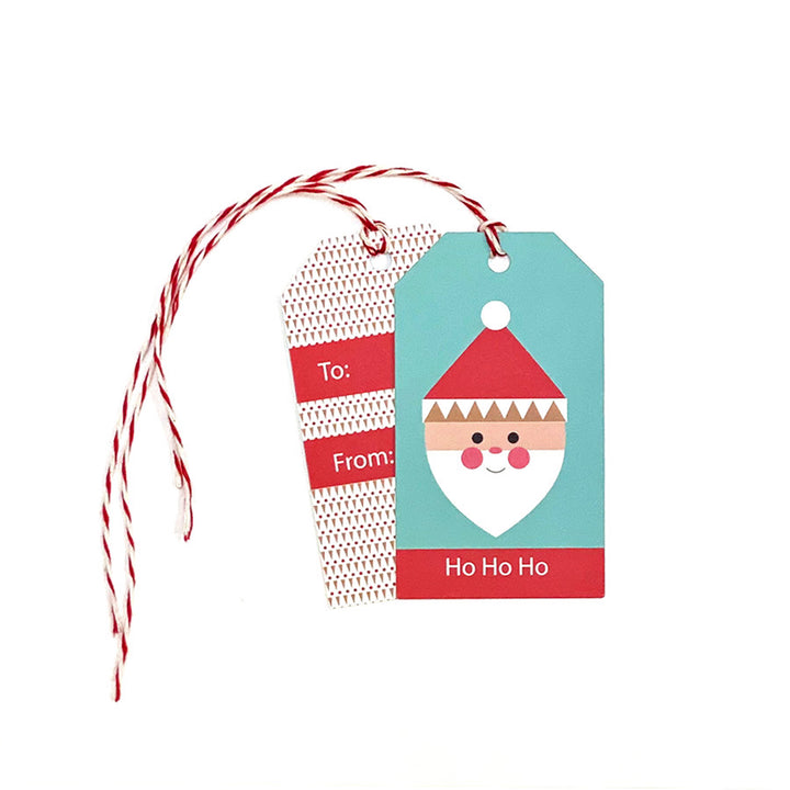 Modern Santa Holiday Gift Tags – Set of 10 with Red & White Twine