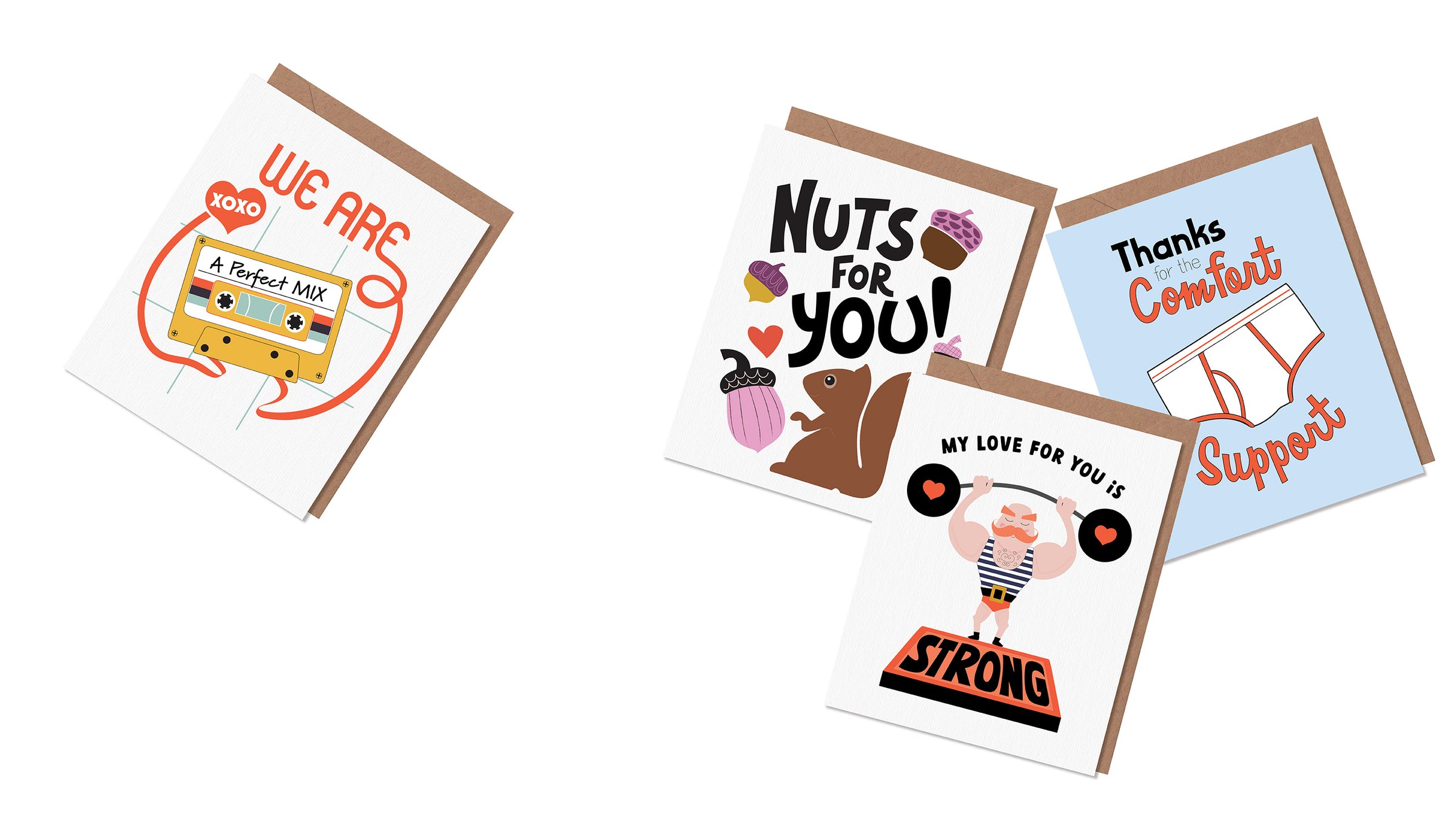 Illustrated greeting card designs by Gigglemugg