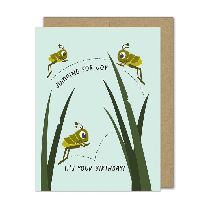 Birthday card with grasshoppers and text &