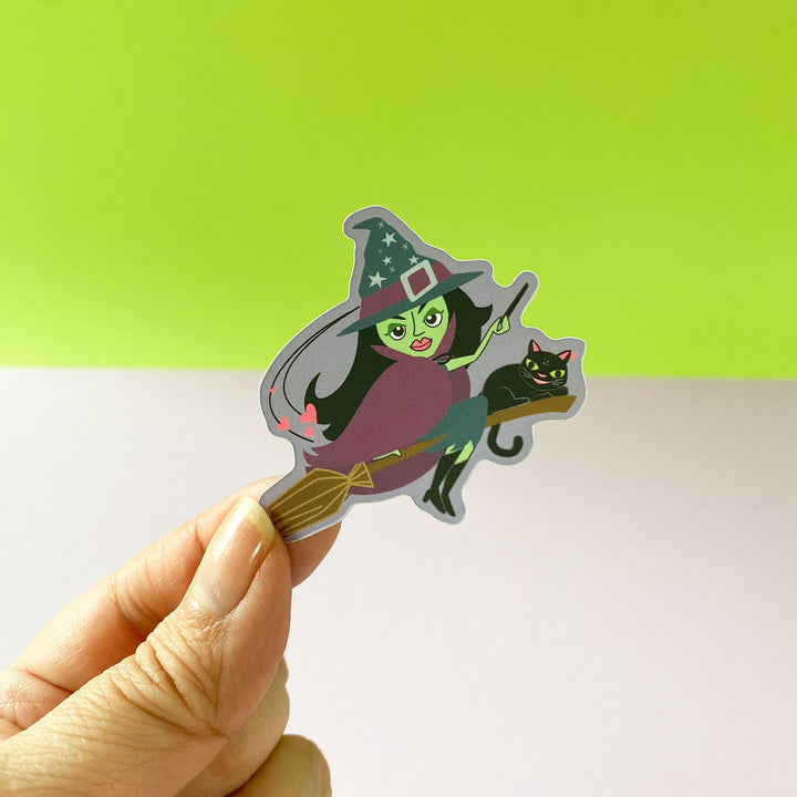 Vinyl Halloween witch sticker designed by Gigglemugg