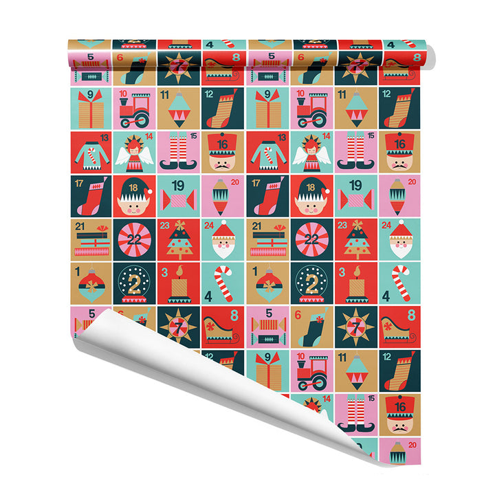 Advent calendar wrapping paper sheets with Christmas countdown design by Gigglemugg