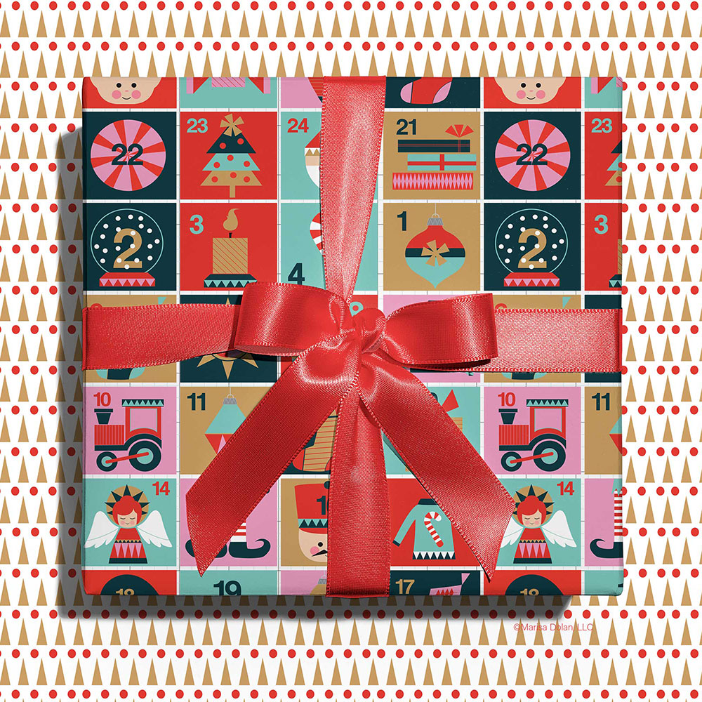 Advent calendar wrapping paper with Christmas countdown design by Gigglemugg