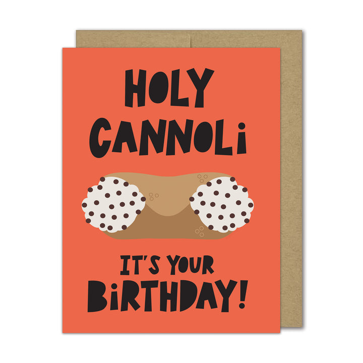 Birthday card with a cannoli illustration and text on a red background