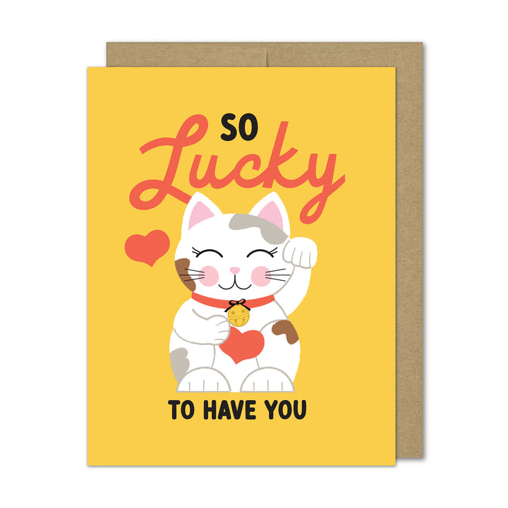 Greeting card with a lucky cat illustration and text &