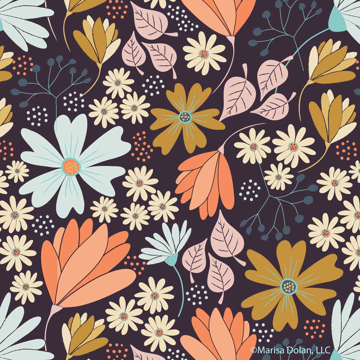 Wildflowers pattern design, seamless repeat