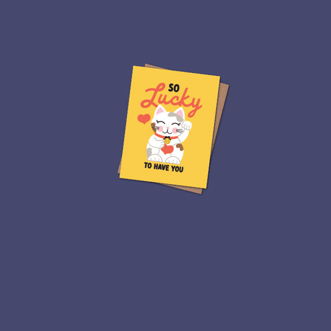 Greeting card with a cat illustration and text on a yellow background