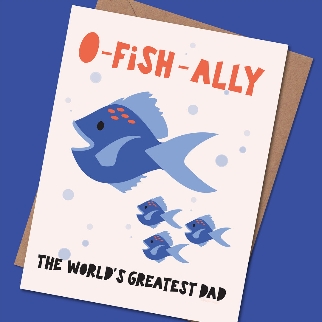 Greeting card with a blue fish illustration and text &