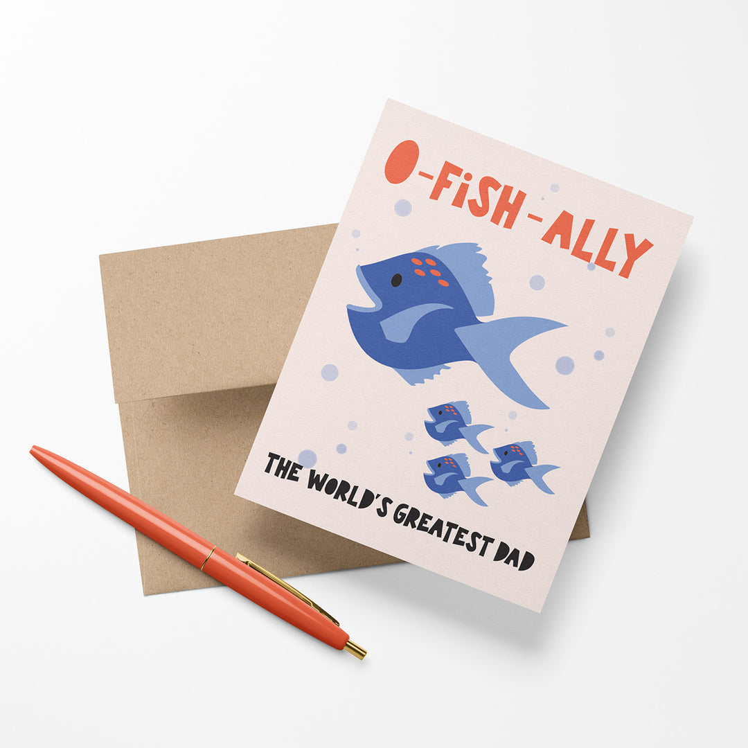 Greeting card with a blue fish illustration and text &
