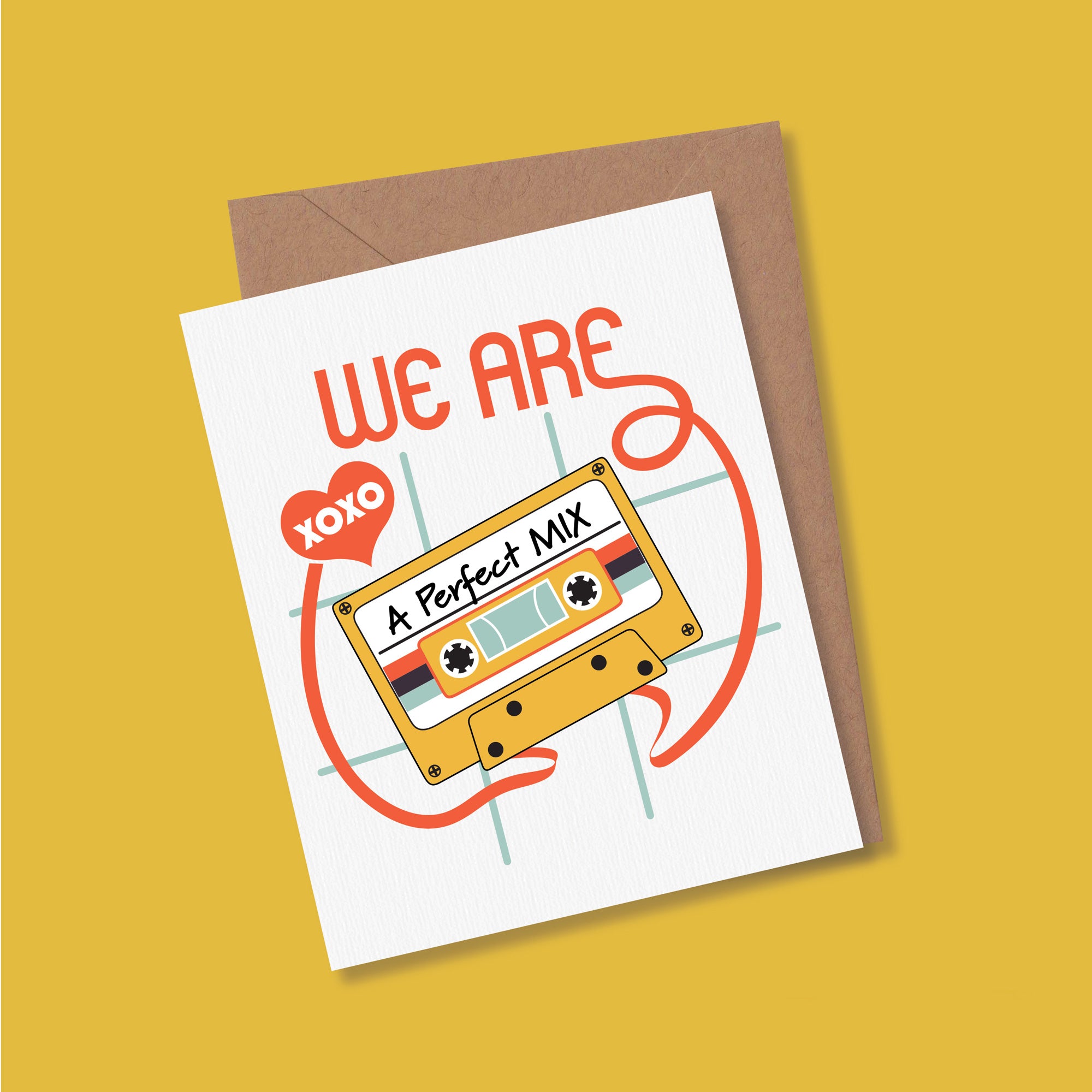 80s love card with cassette tape illustration for anniversary. We are a perfect mix by Gigglemugg