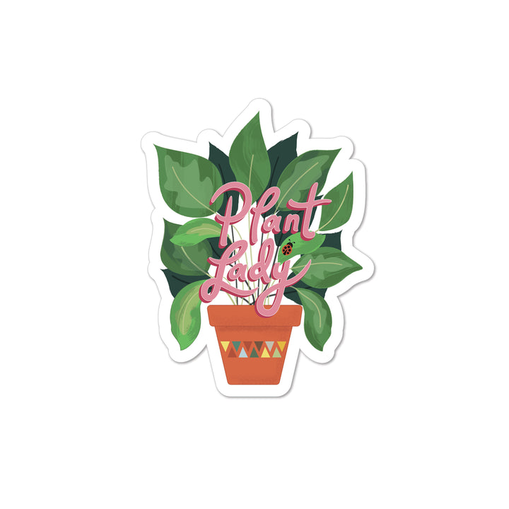 House plant sticker with the words plant lady by Gigglemugg.