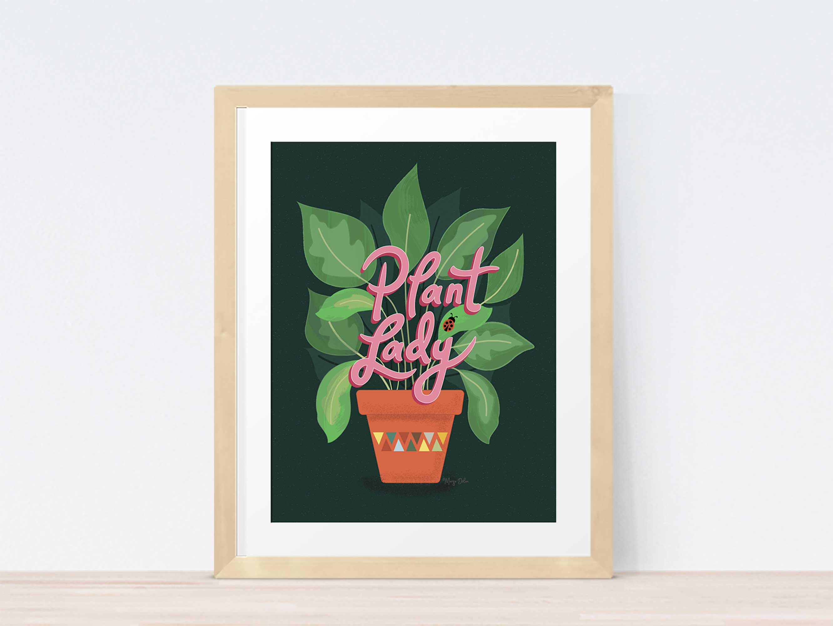 Plant Lady art print with hand-lettering and potted house plant illustration by Gigglemugg