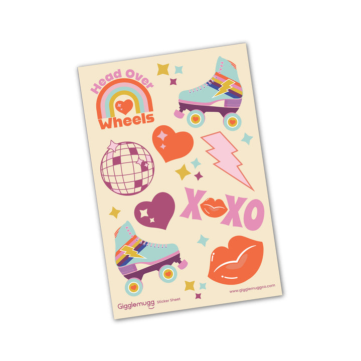 Roller skate sticker sheet with fun 80s-inspired design by Gigglemugg.