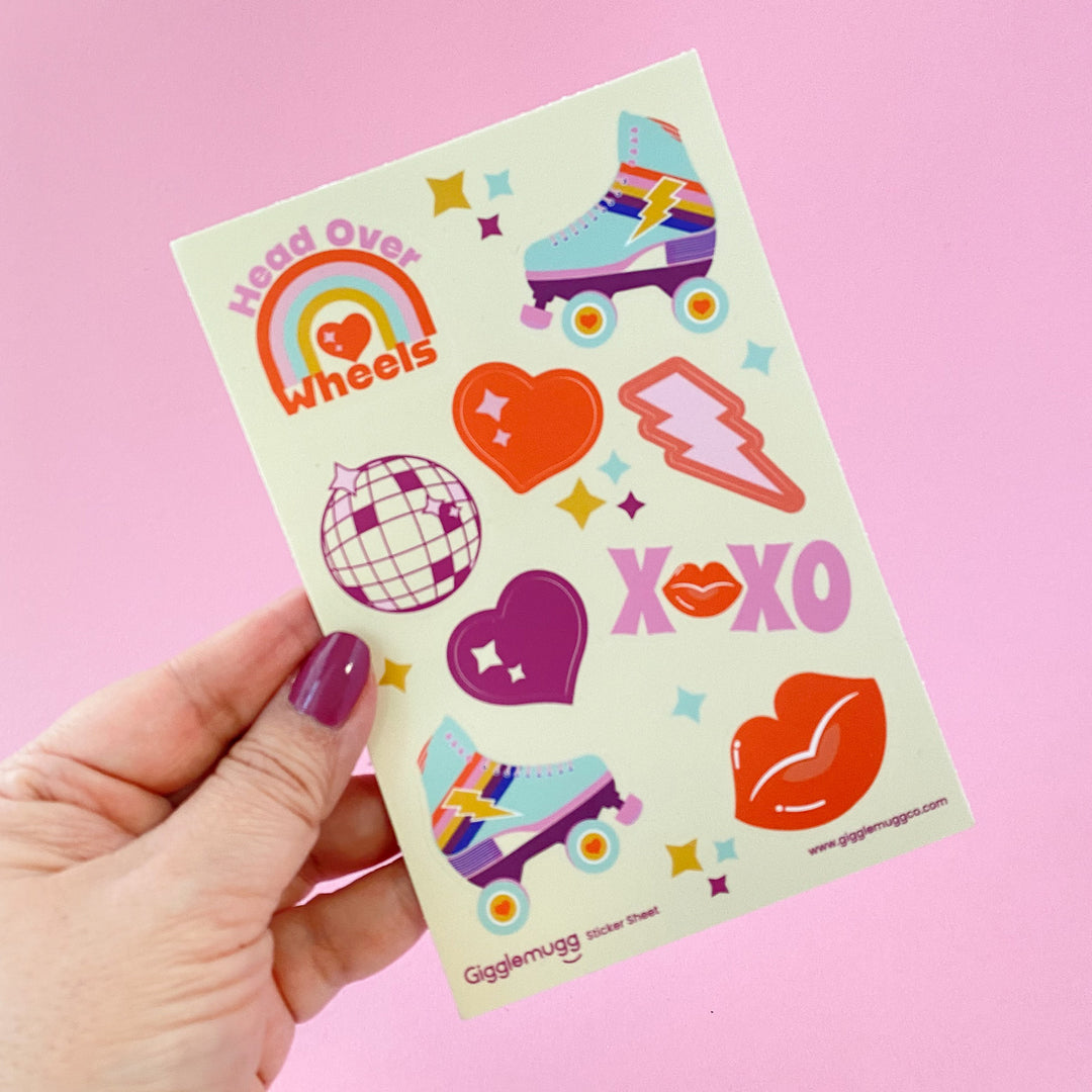 Roller skate sticker sheet with fun 80s-inspired design by Gigglemugg.