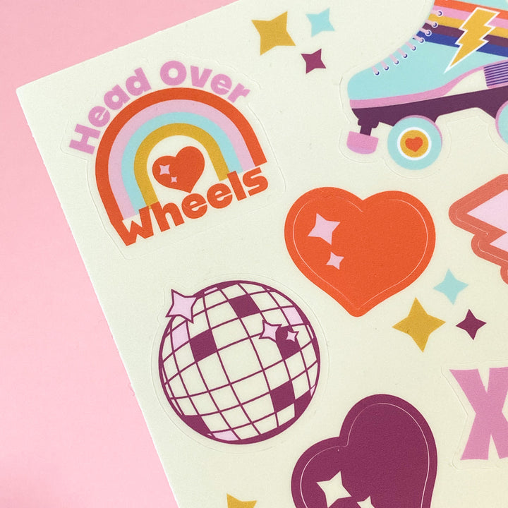 Roller skate sticker sheet with fun 80s-inspired design by Gigglemugg 