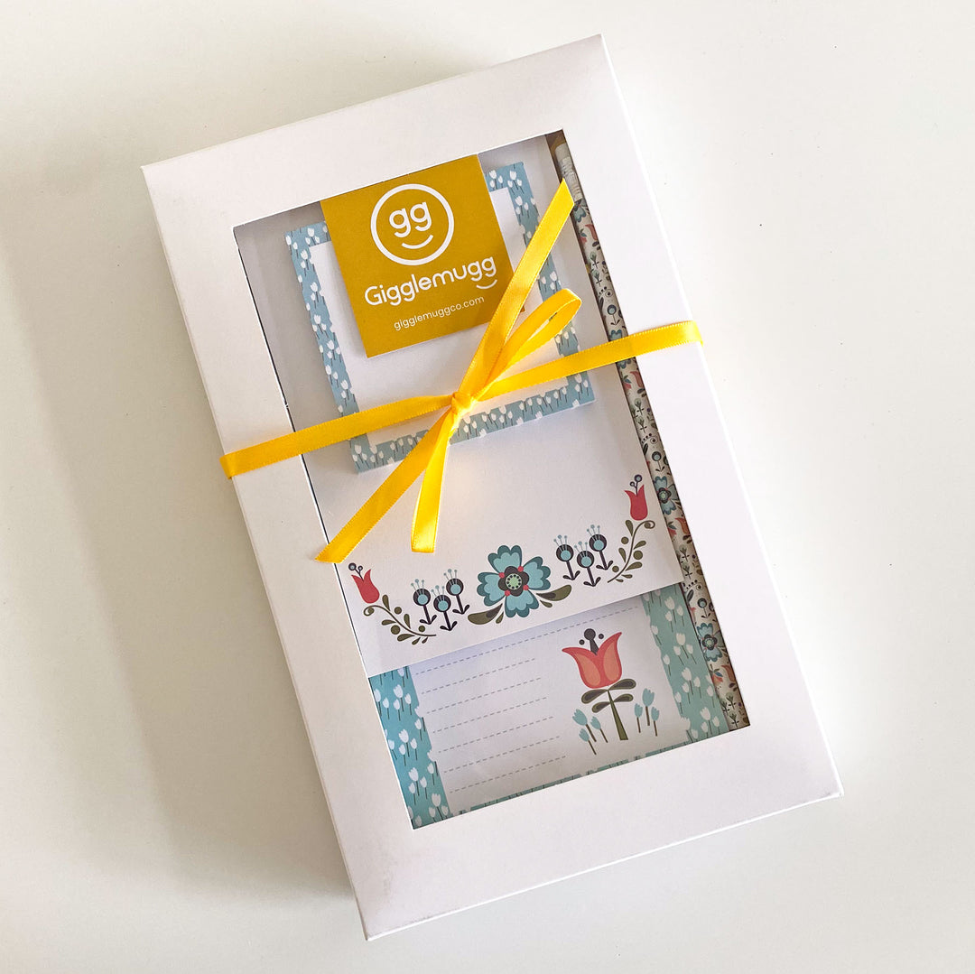 Scandi Floral Notepad and Pencil Set – Modern, Colorful Stationery Gift