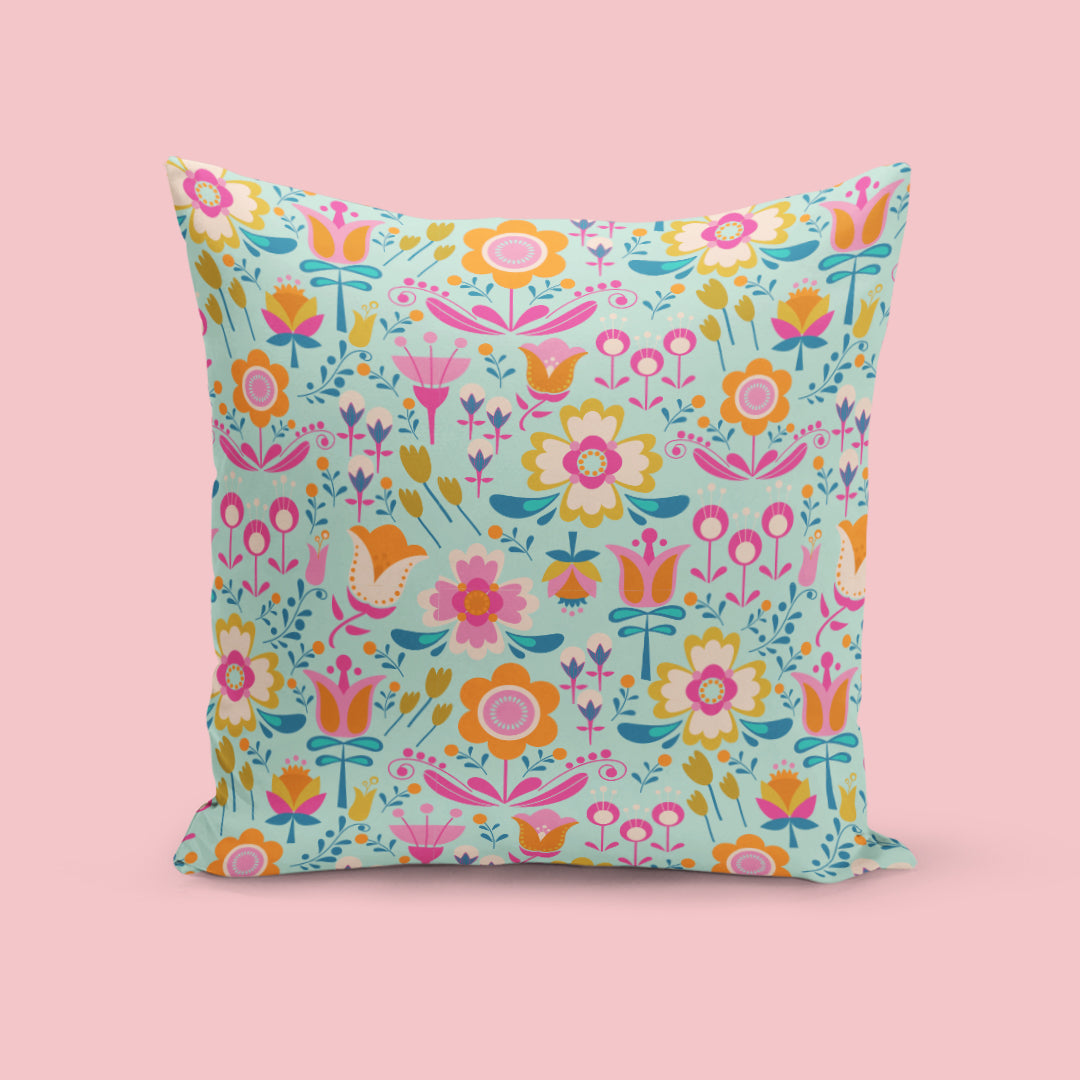 Pillow featuring a floral pattern designed by Marisa Dolan, ©Gigglemugg