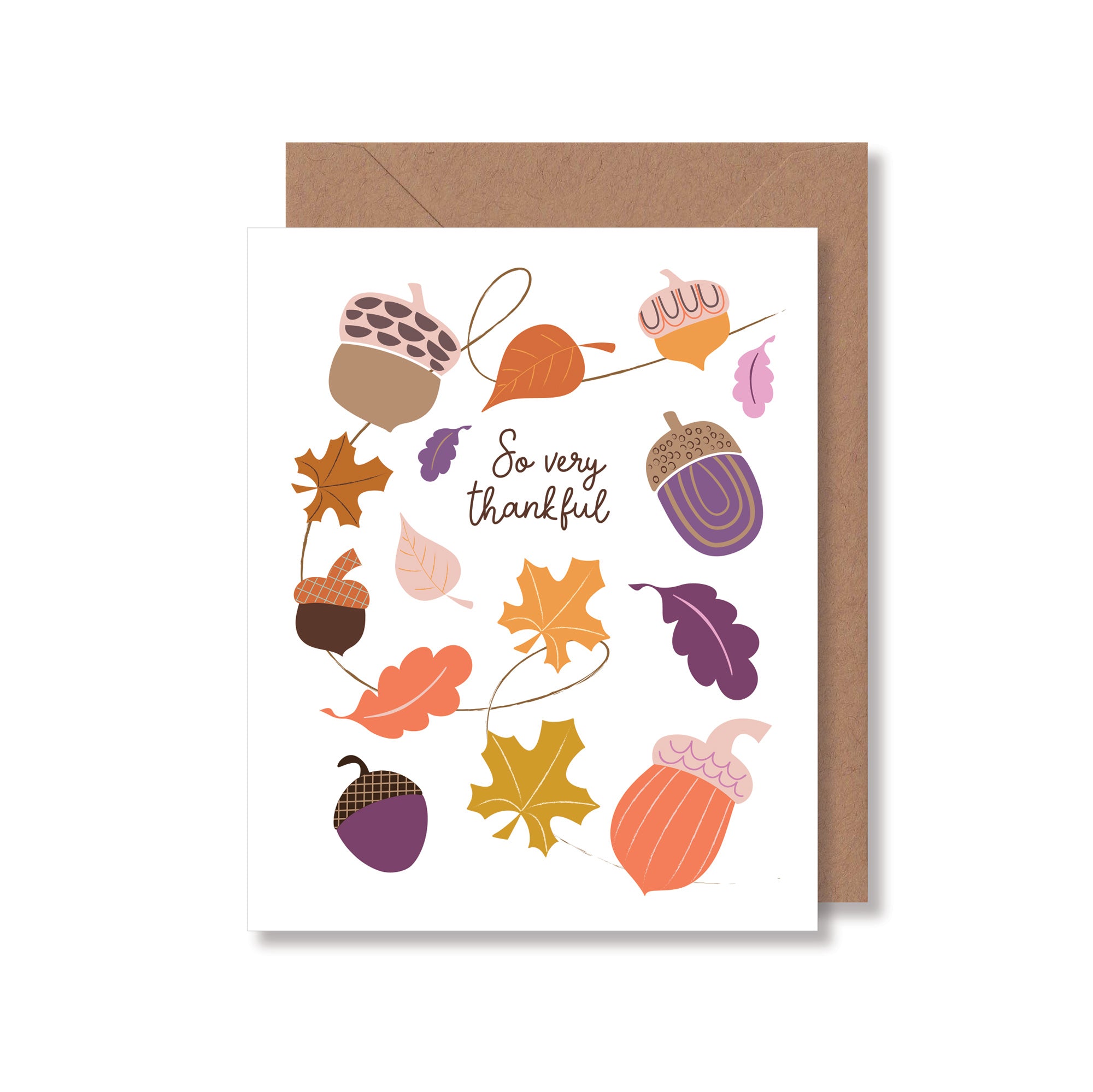 Autumn acorns thank you greeting card design by Gigglemugg