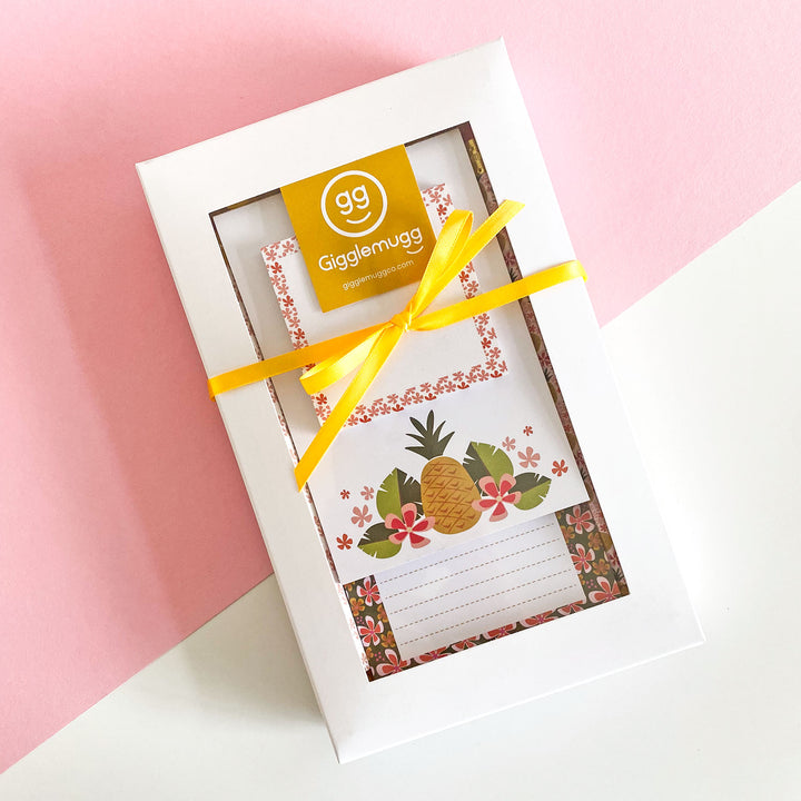 Tropical Pineapple Notepad & Pencil Set – Stationery Gift
