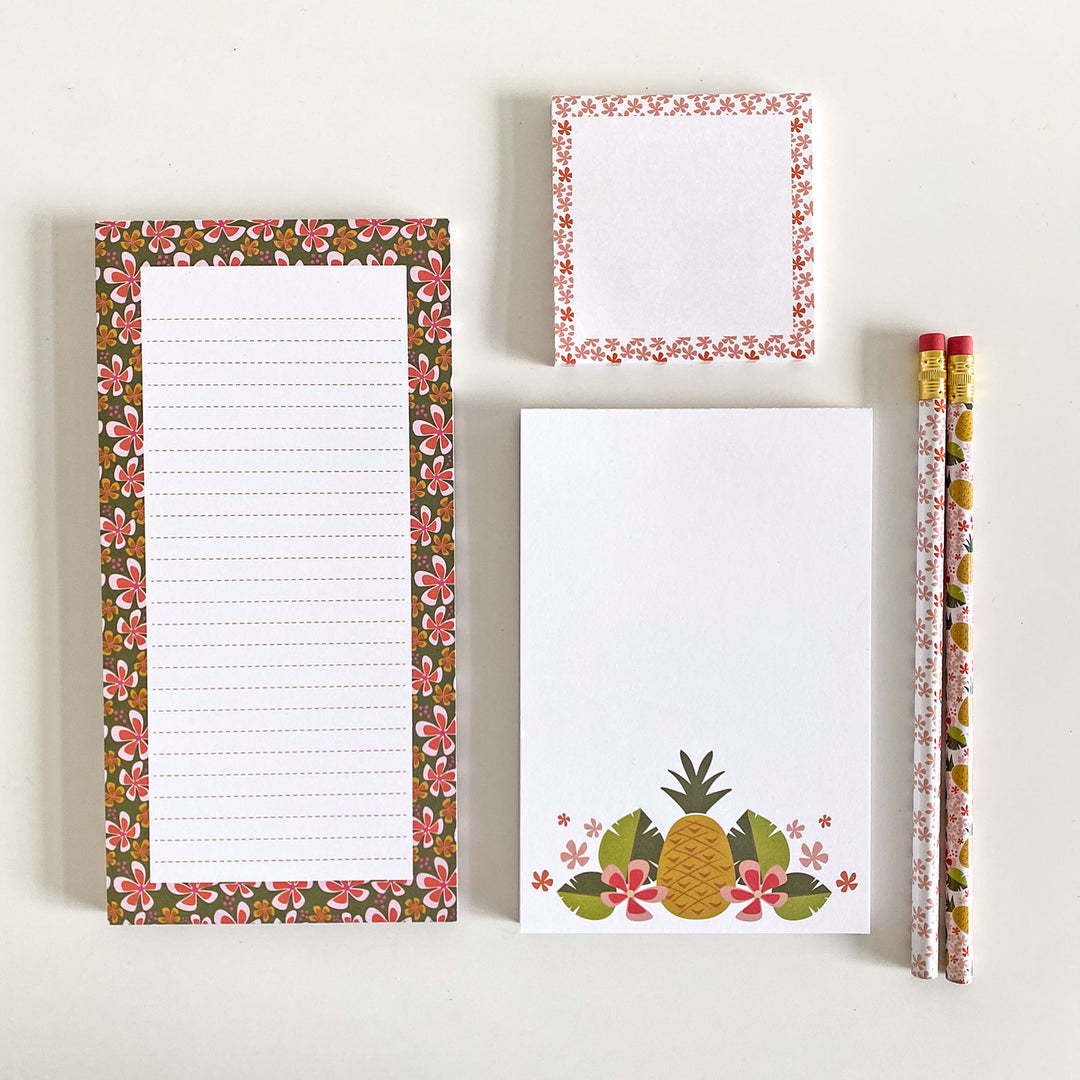 Tropical Pineapple Notepad & Pencil Set – Stationery Gift