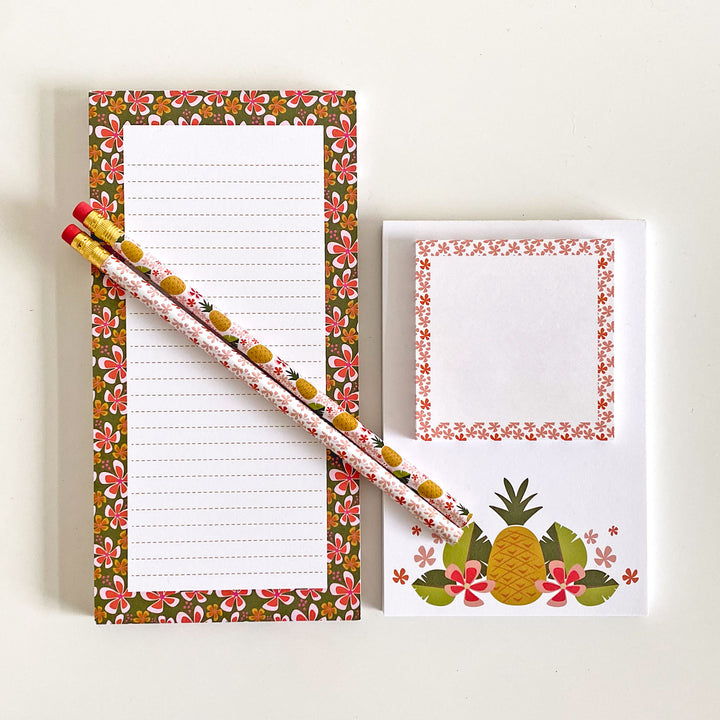 Tropical Pineapple Notepad & Pencil Set – Stationery Gift