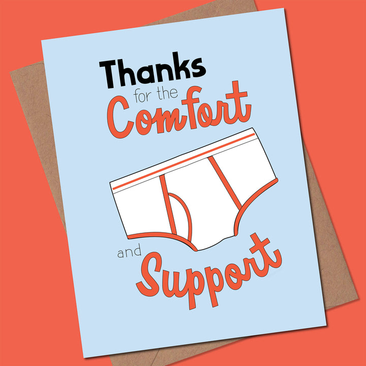 Card with underwear illustration and text &