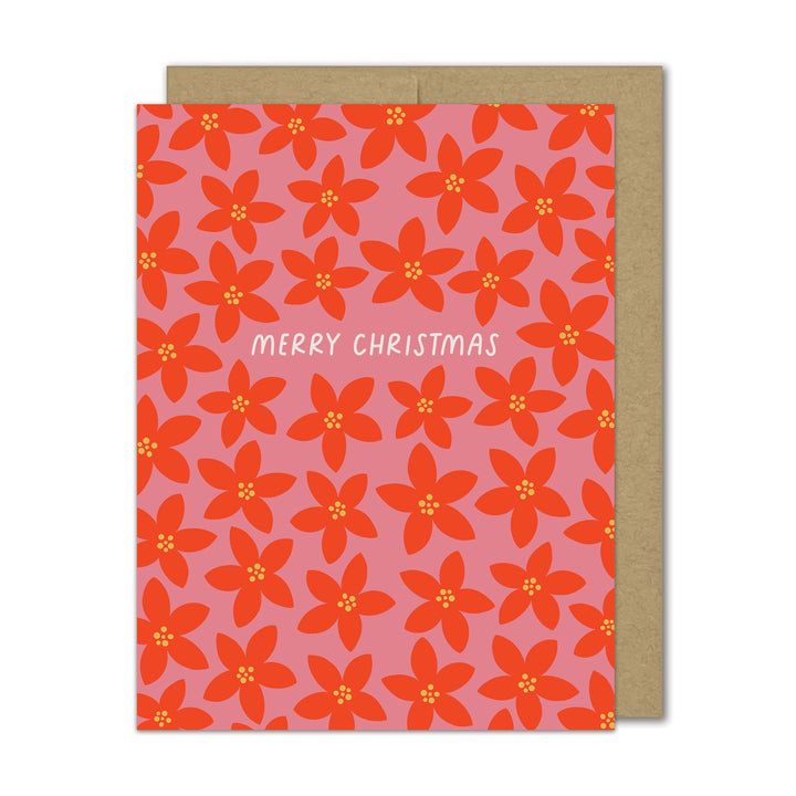 Greeting card with red floral pattern and &