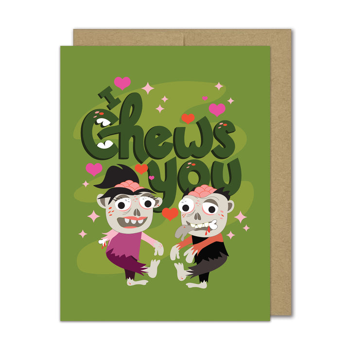 Greeting card with cartoon zombie characters and &