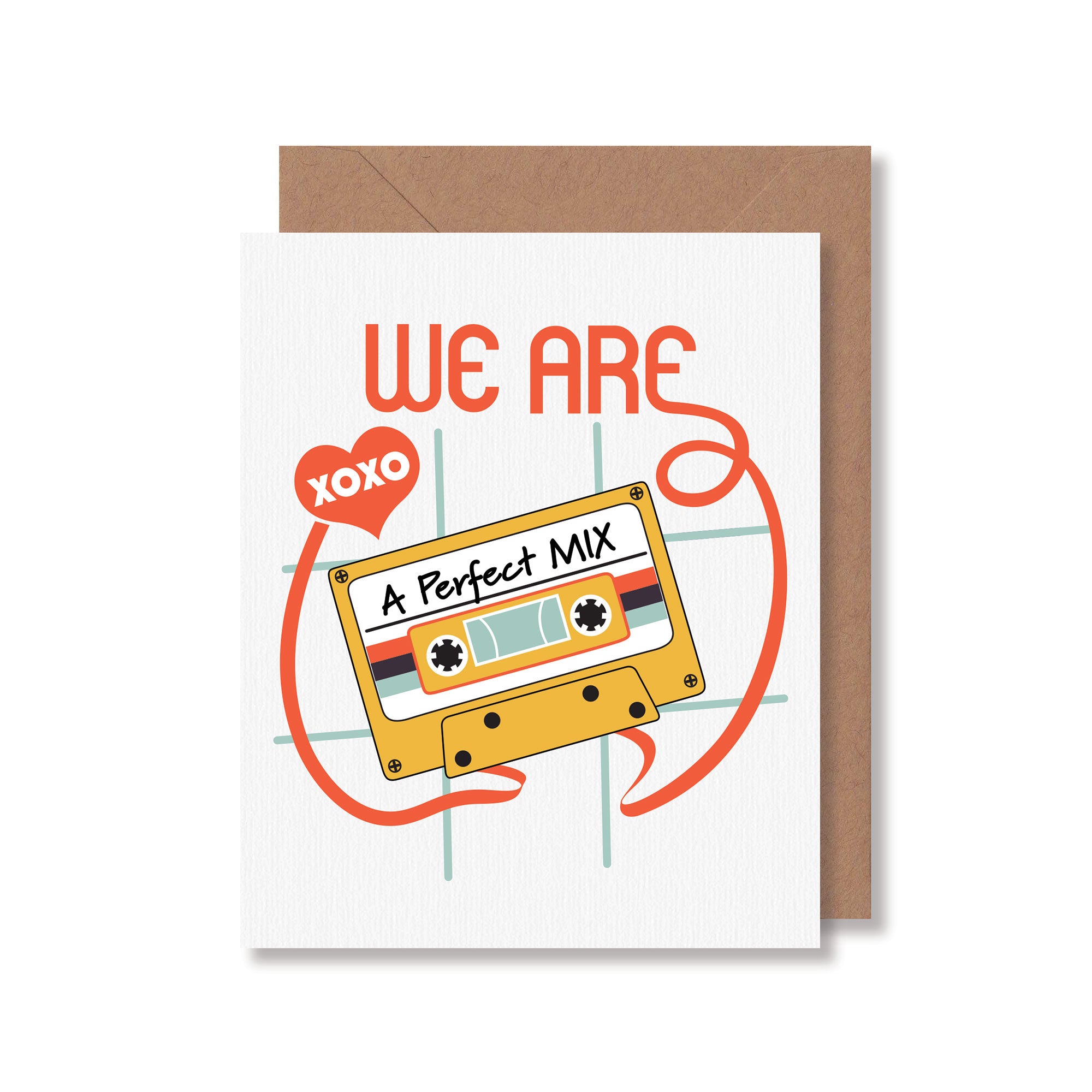Mix tape love card with cassette tape illustration, we are a perfect mix by Gigglemugg 